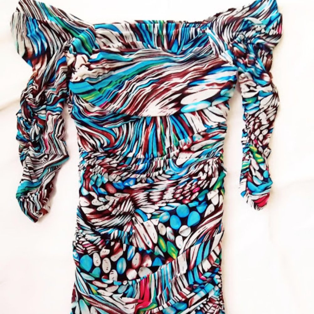Venus - Frilly Ruched Multi-color Dress